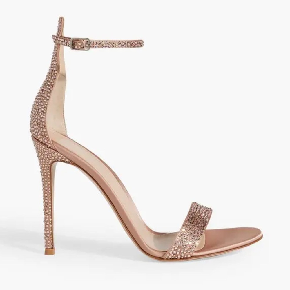 Gianvito Rossi Portofino Swarovski Crystal Rhinestone Sandal Heels Rose Gold 39